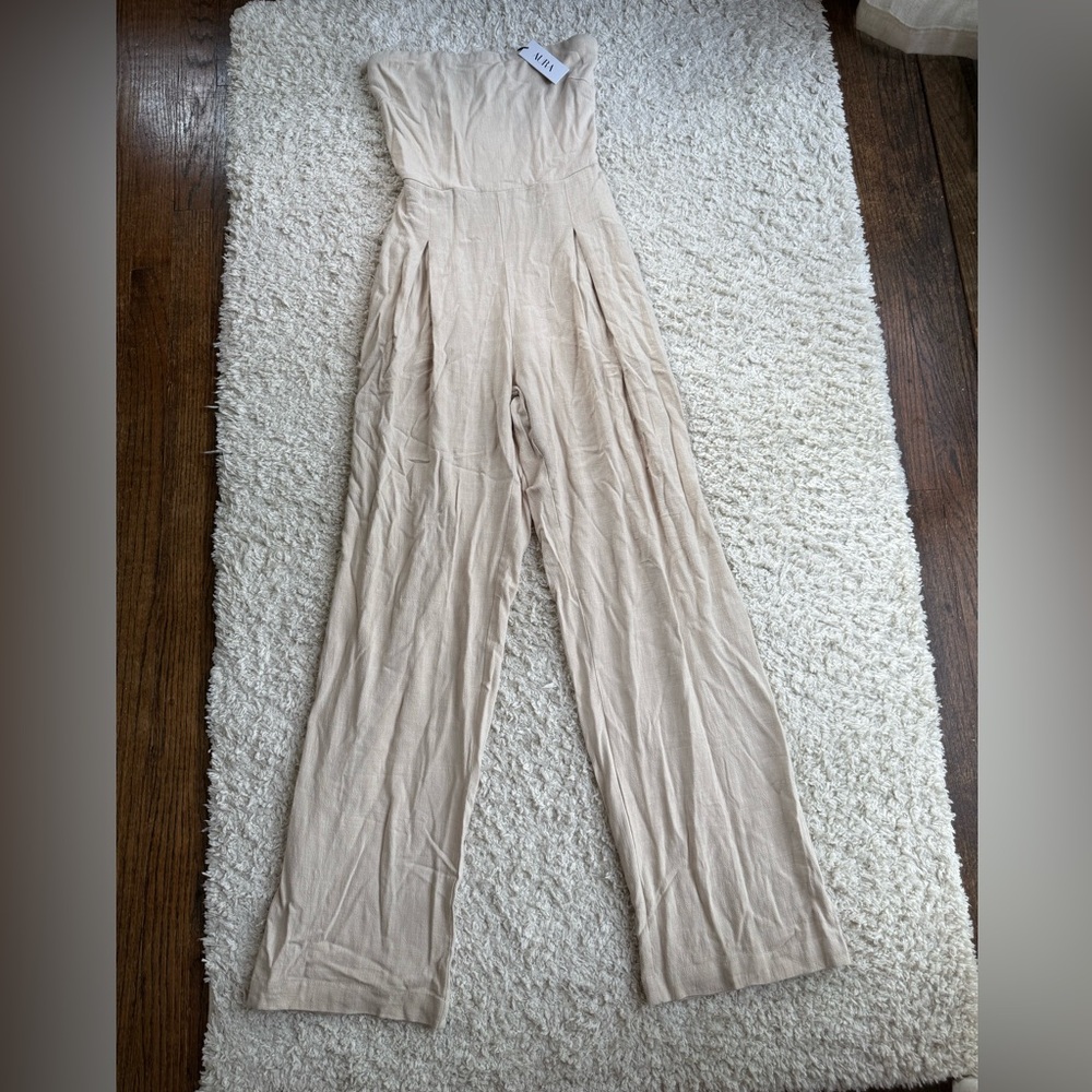 NWT Beige Linen Strapless Aura Jumpsuit Size Small